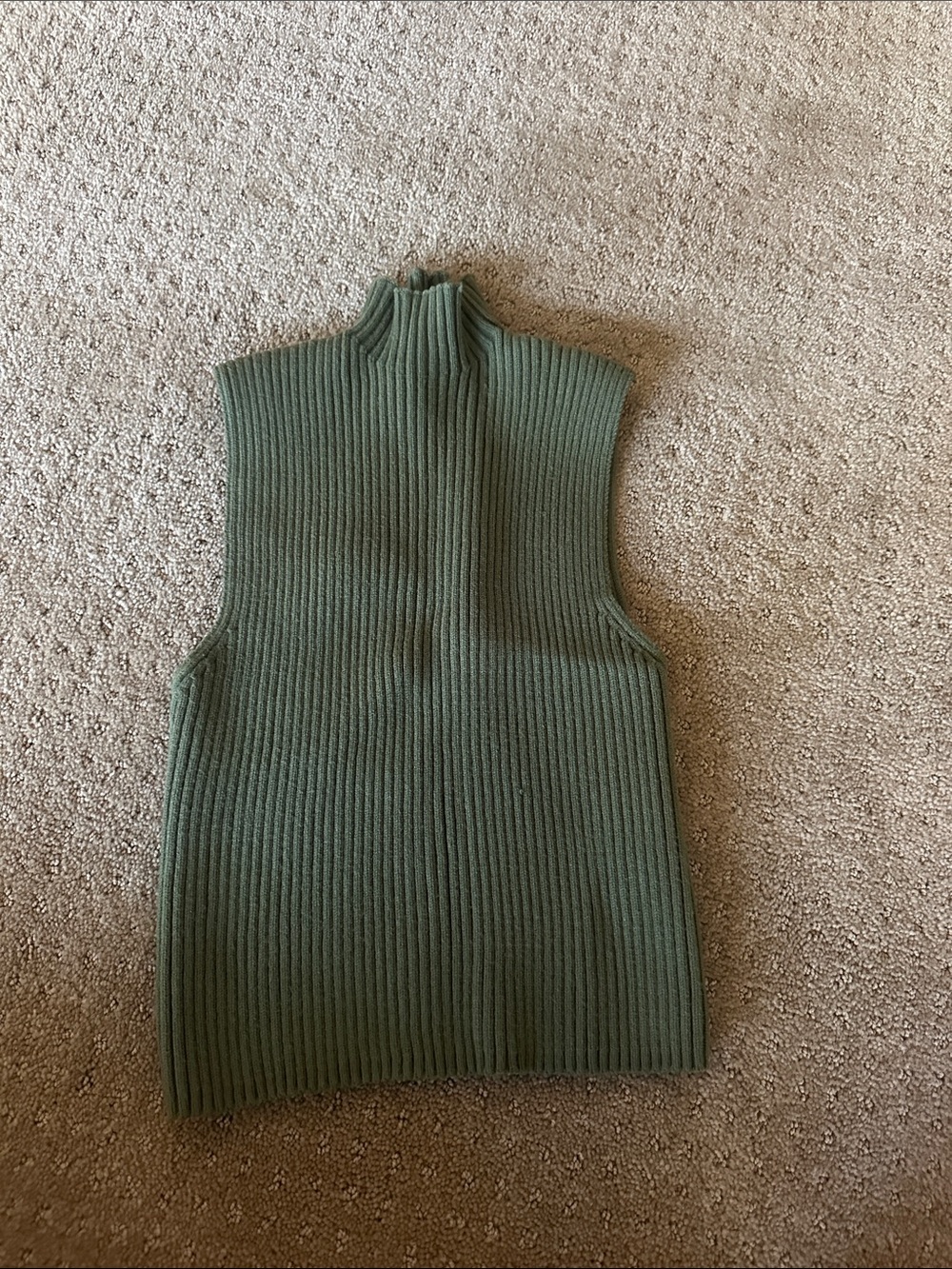 Zara Olive Green Ribbed Sleeveless Turtleneck Top
